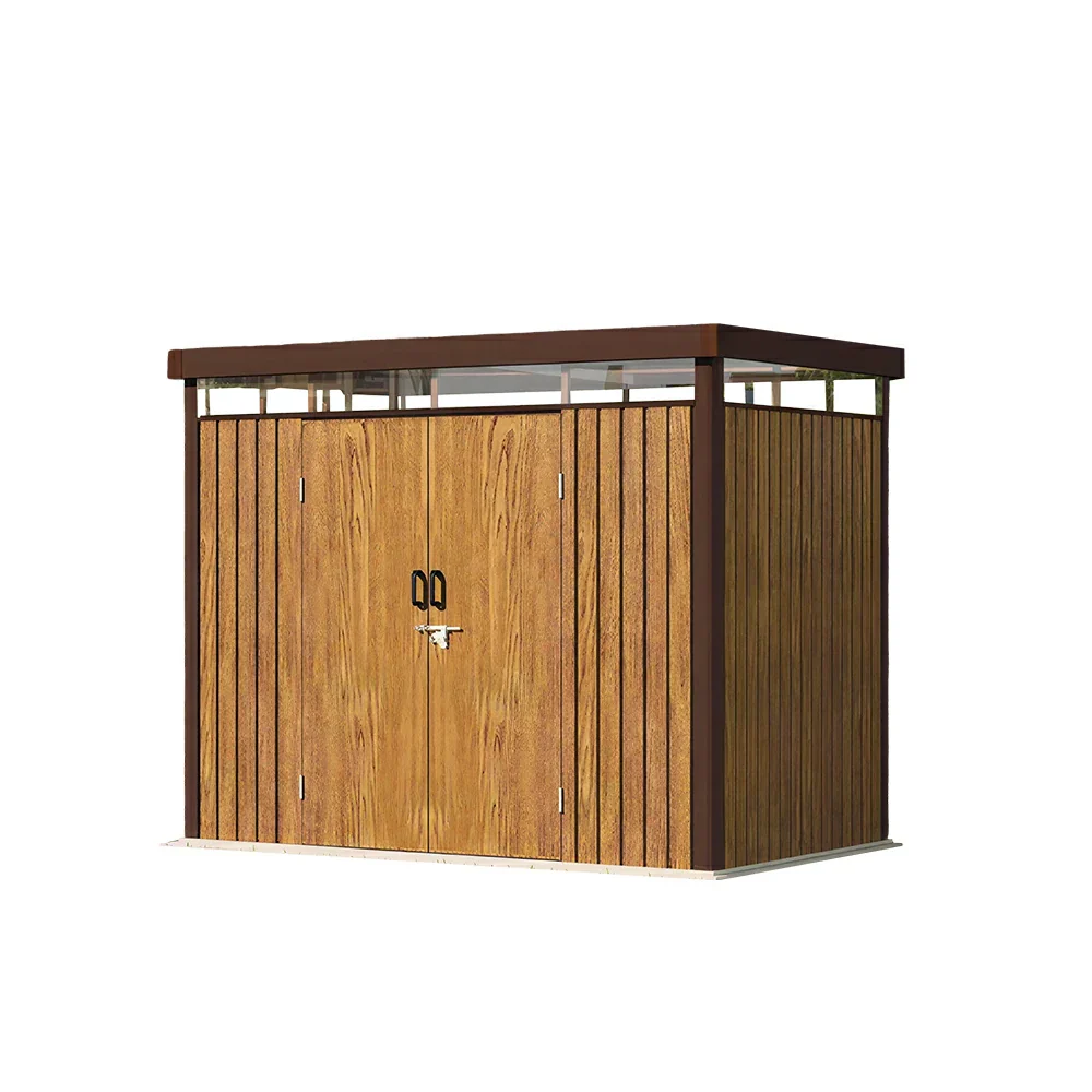 SOLARA Garden Storage Shed Matte Steel Sloped Roof Drainage Light Transmitting Weatherproof for Backyard Patio - Brown