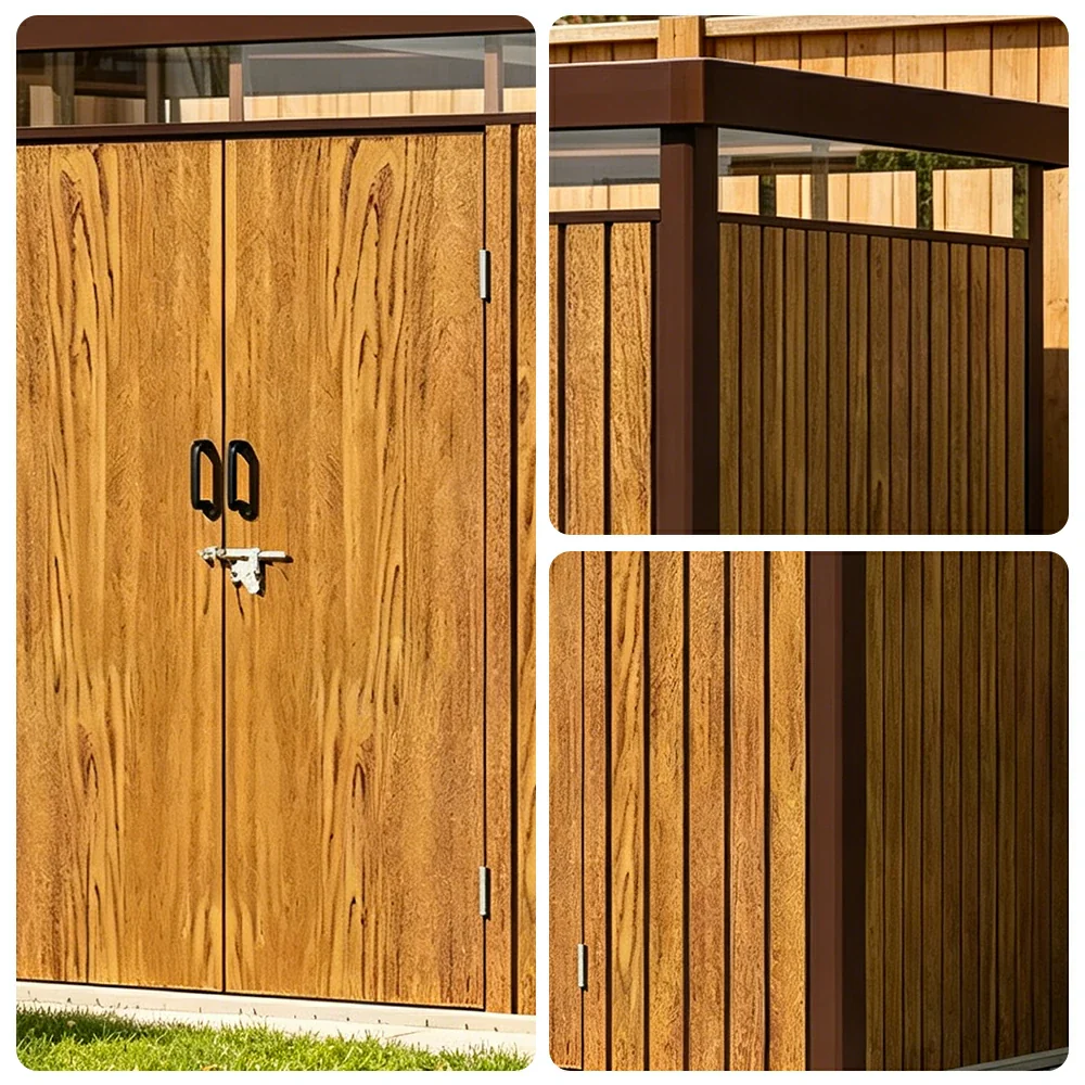 SOLARA Garden Storage Shed Matte Steel Sloped Roof Drainage Light Transmitting Weatherproof for Backyard Patio - Brown - Image 3