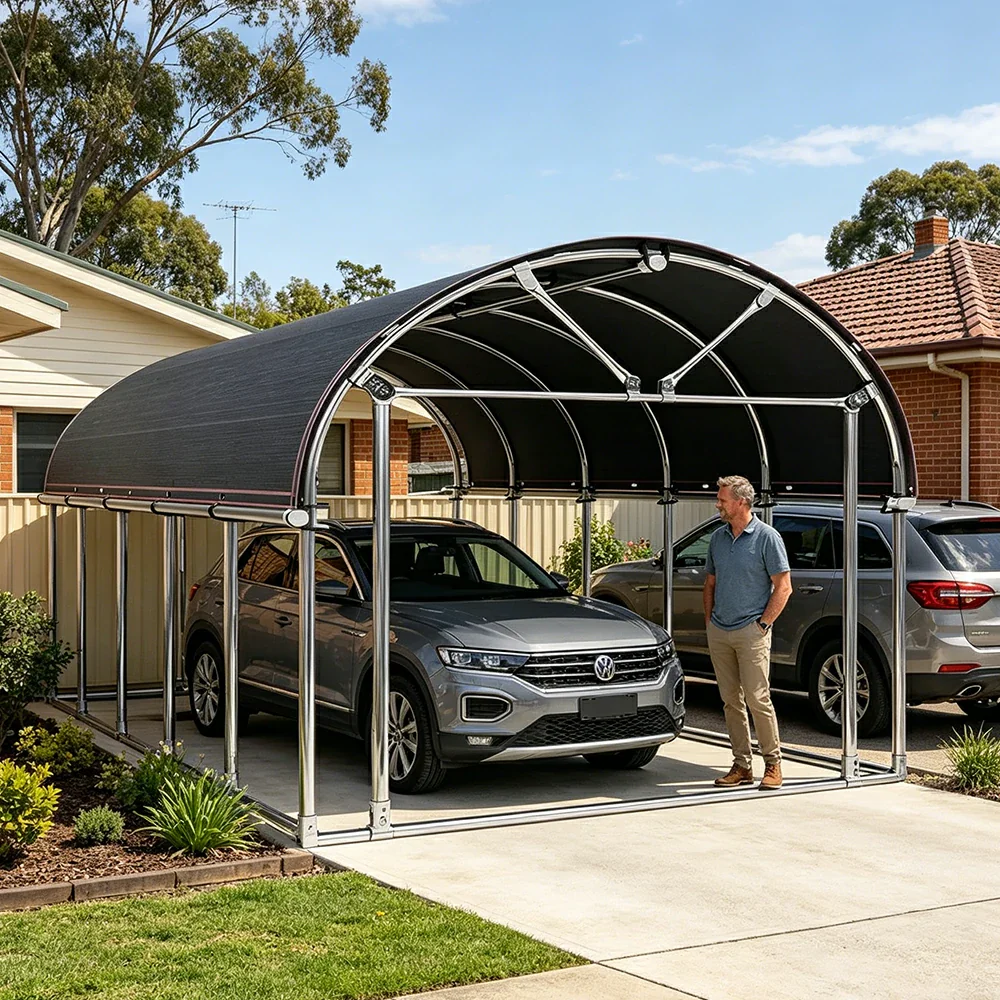 SOLARA Outdoor Car Canopy Sun Shade Waterproof Reinforced Frame 300/400cm for Driveway Patio Parking - Black - Image 6