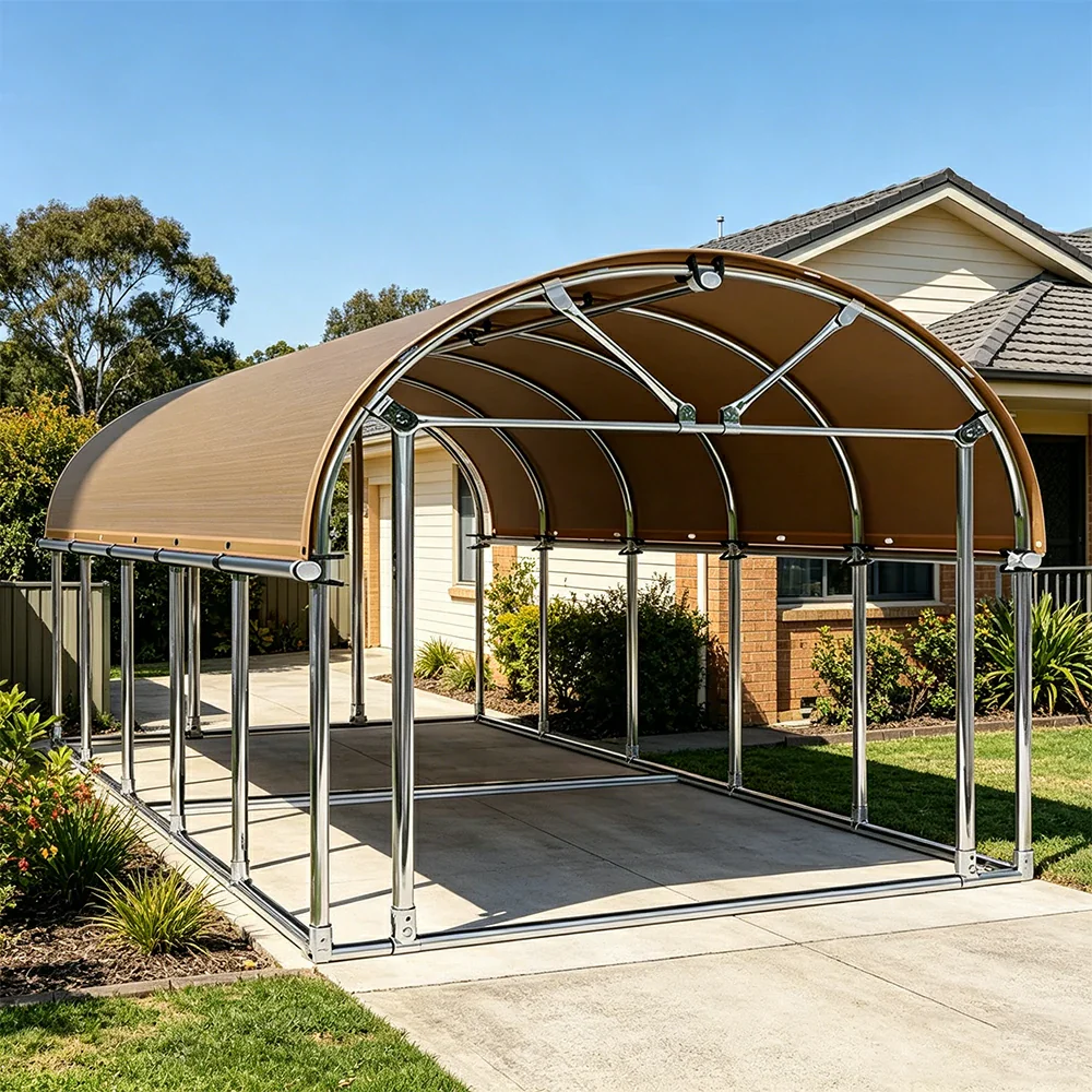 SOLARA Outdoor Car Canopy Sun Shade Waterproof Reinforced Frame 300/400cm for Driveway Patio Parking - Orange - Image 2