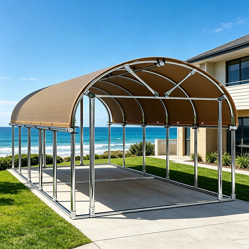 SOLARA Outdoor Car Canopy Sun Shade Waterproof Reinforced Frame 300/400cm for Driveway Patio Parking - Orange - Image 4