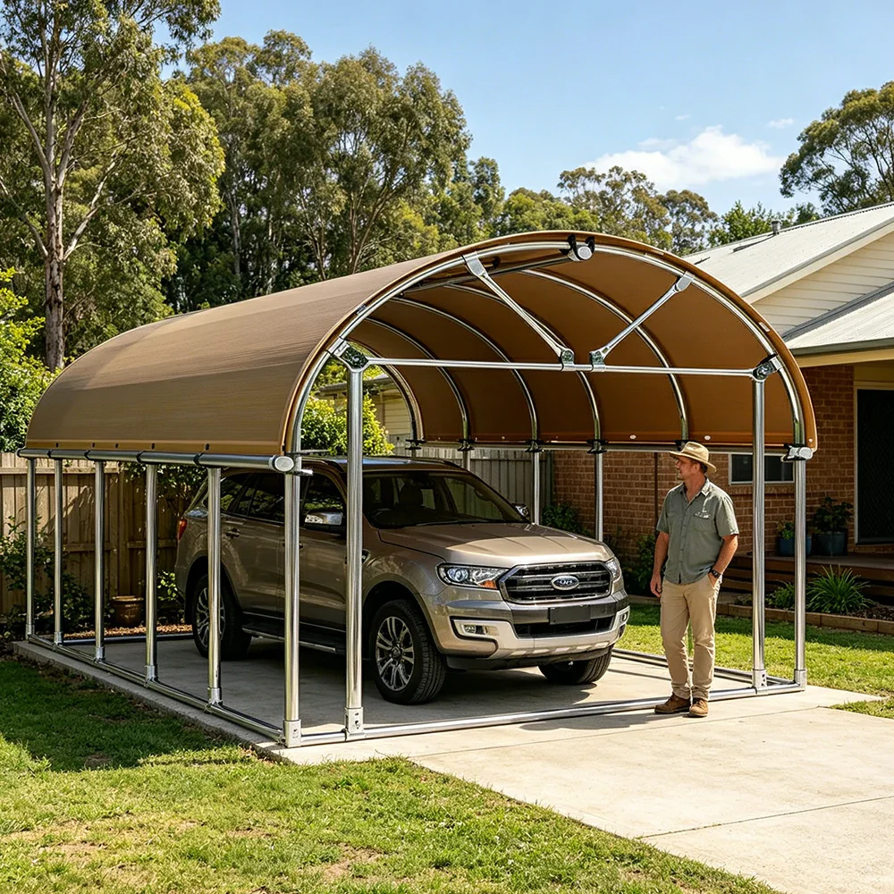 SOLARA Outdoor Car Canopy Sun Shade Waterproof Reinforced Frame 300/400cm for Driveway Patio Parking - Orange - Image 6