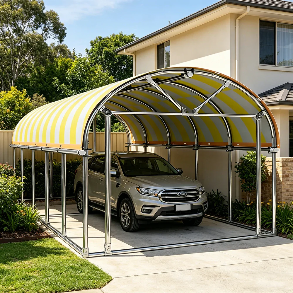 SOLARA Outdoor Car Canopy Sun Shade Waterproof Reinforced Frame 300/400cm for Driveway Patio Parking - Yellow&White - Image 2
