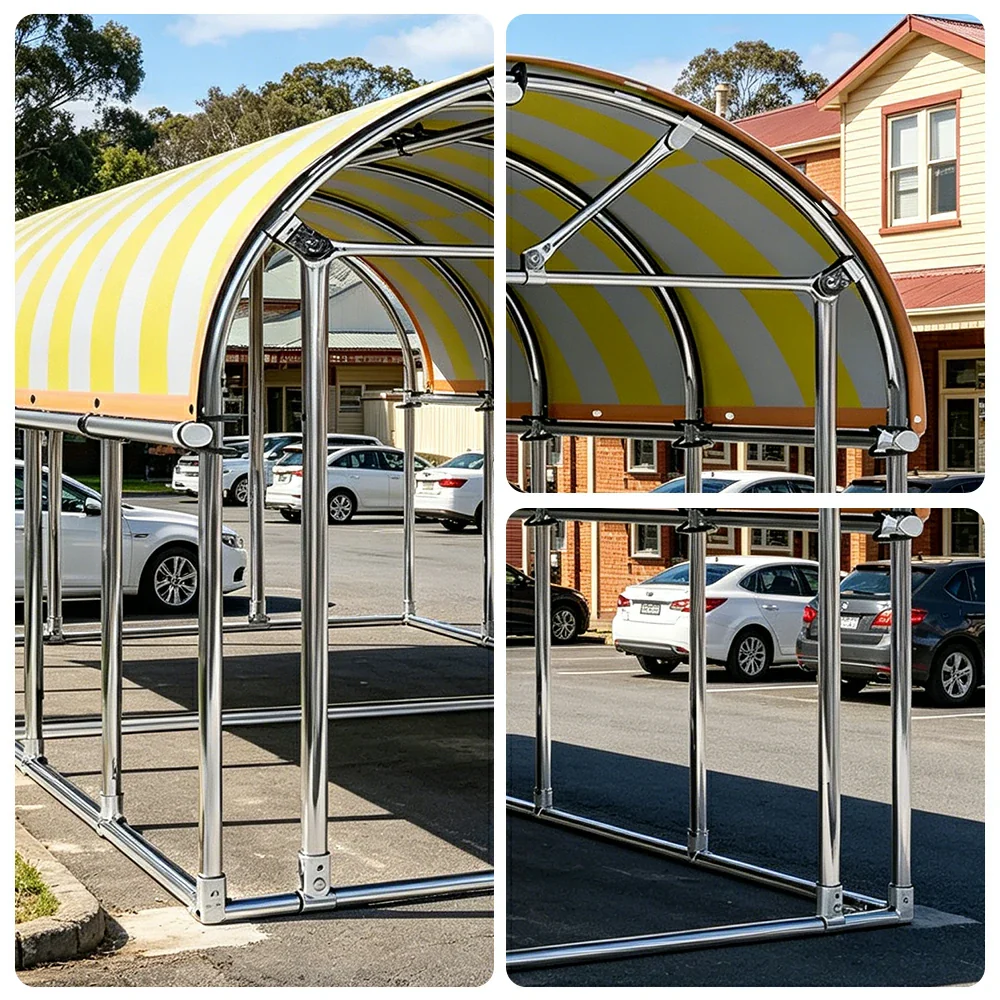 SOLARA Outdoor Car Canopy Sun Shade Waterproof Reinforced Frame 300/400cm for Driveway Patio Parking - Yellow&White - Image 3