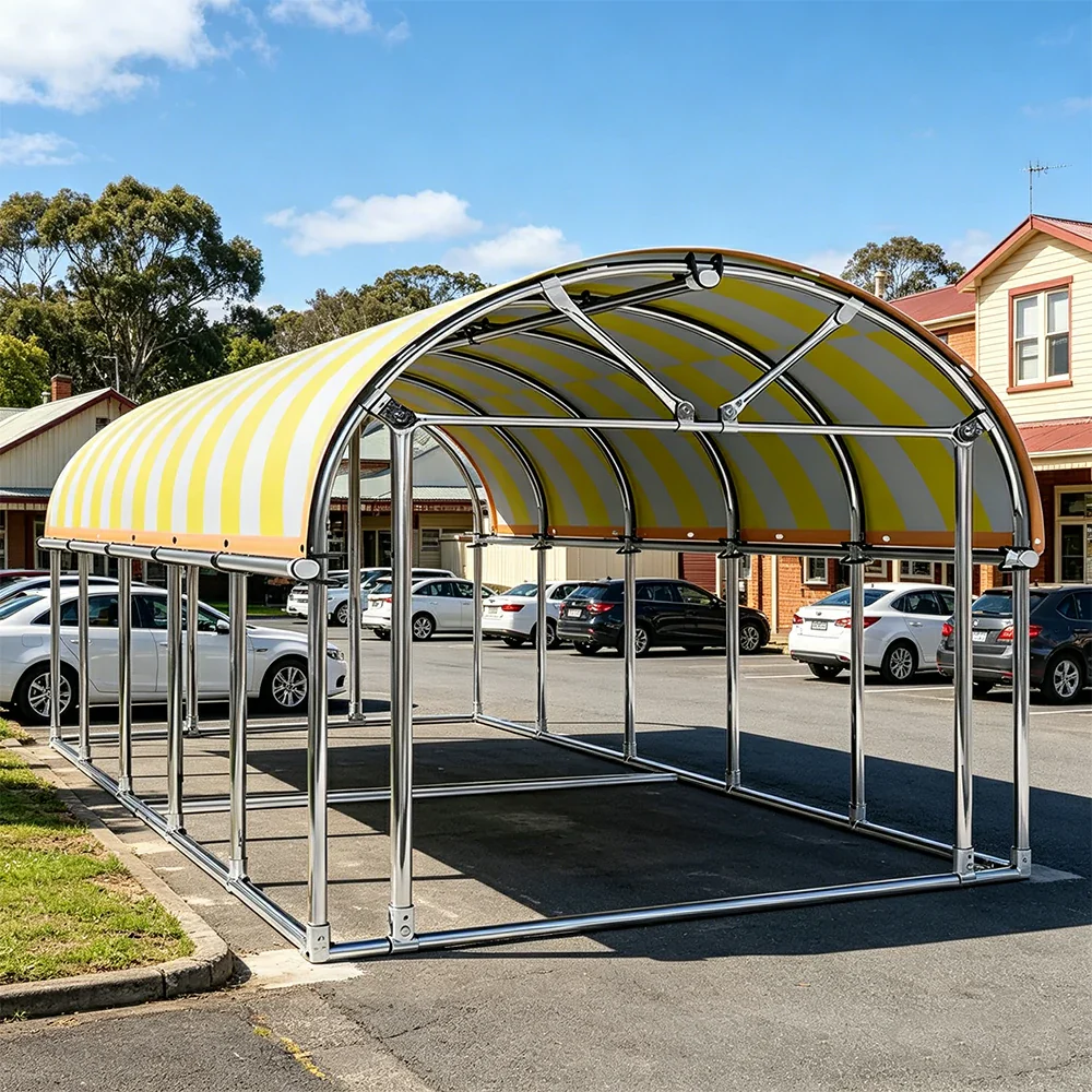 SOLARA Outdoor Car Canopy Sun Shade Waterproof Reinforced Frame 300/400cm for Driveway Patio Parking - Yellow&White - Image 4
