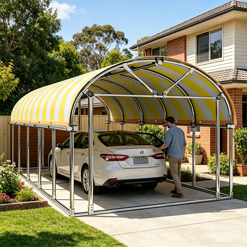 SOLARA Outdoor Car Canopy Sun Shade Waterproof Reinforced Frame 300/400cm for Driveway Patio Parking - Yellow&White - Image 6