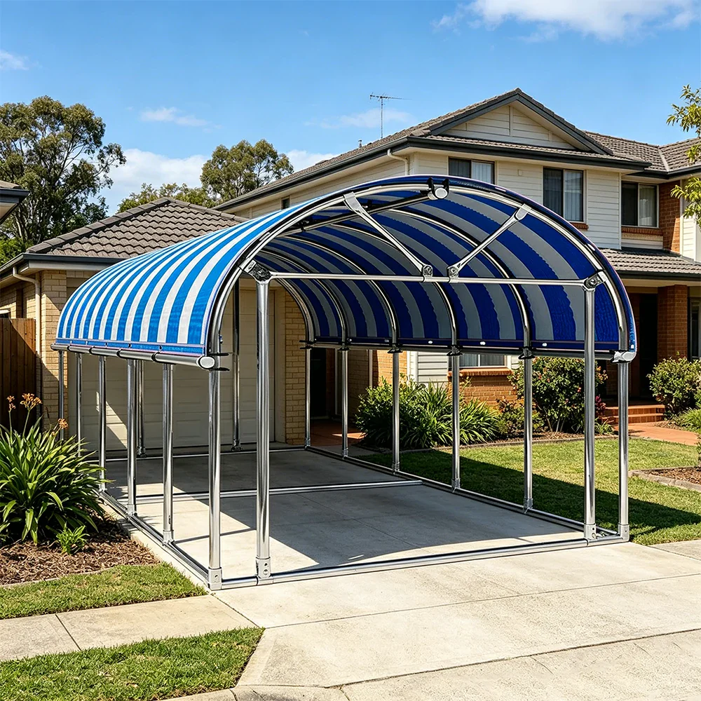 SOLARA Outdoor Car Canopy Sun Shade Waterproof Reinforced Frame 300/400cm for Driveway Patio Parking - Blue&White - Image 2