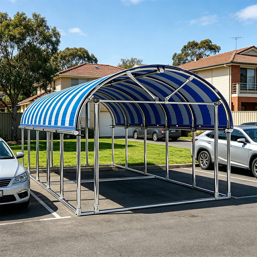 SOLARA Outdoor Car Canopy Sun Shade Waterproof Reinforced Frame 300/400cm for Driveway Patio Parking - Blue&White - Image 5