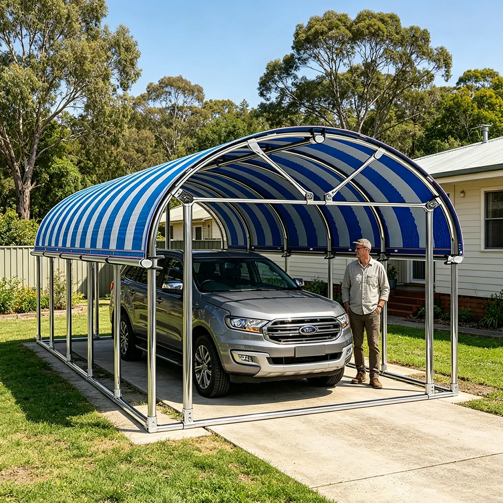 SOLARA Outdoor Car Canopy Sun Shade Waterproof Reinforced Frame 300/400cm for Driveway Patio Parking - Blue&White - Image 6