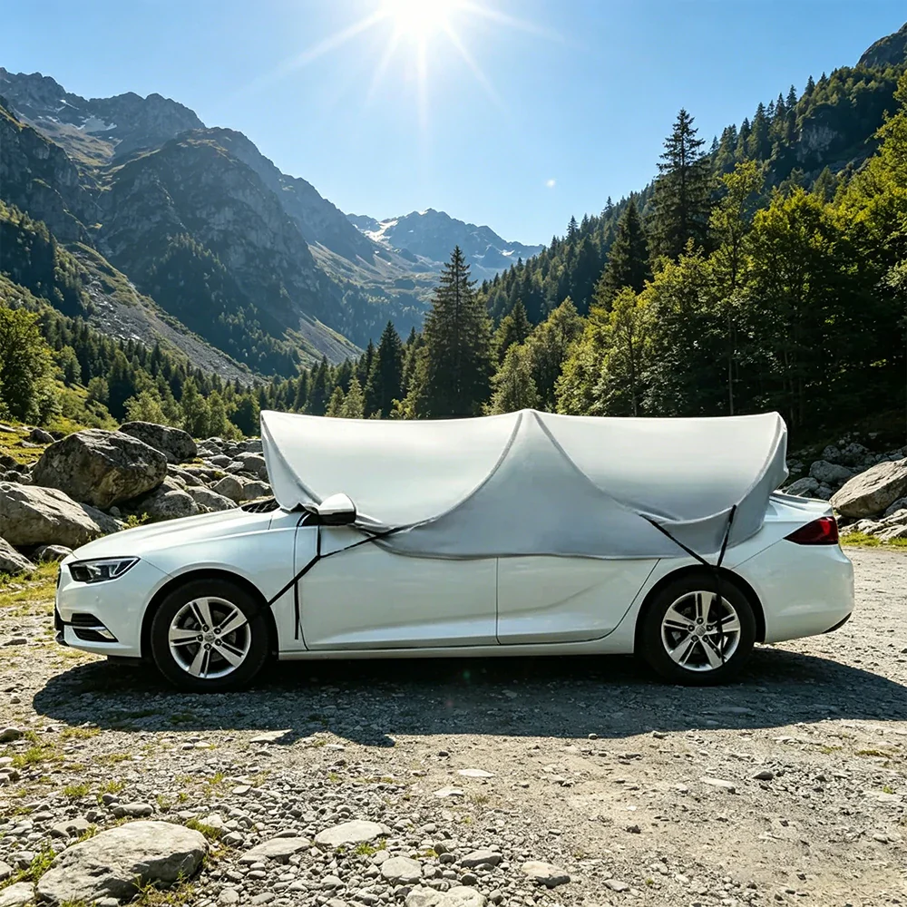 SOLARA Pop Up Car Sunshade Cover Blackout UV Protection Heat Insulation Portable for Outdoor Parking Sedan SUV - Silver - Image 2