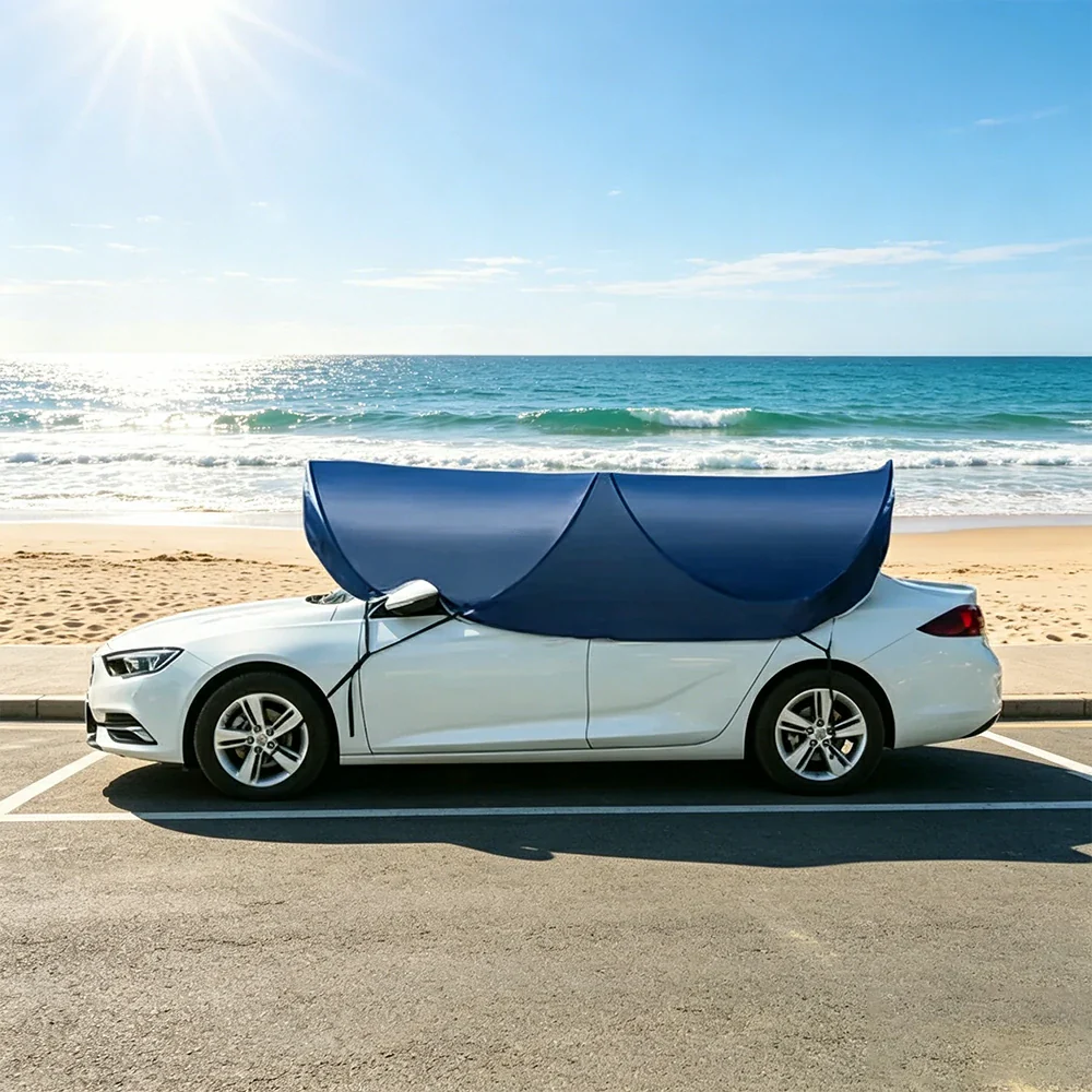 SOLARA Pop Up Car Sunshade Cover Blackout UV Protection Heat Insulation Portable for Outdoor Parking Sedan SUV - Blue - Image 2