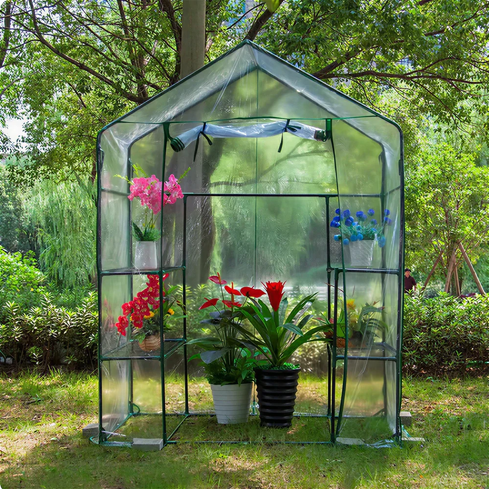 SOLARA Mini Walk-in Greenhouse Single Tier Transparent Cover Breathable Mesh Roll-Up Door Compact Design for Balcony Garden - Image 2