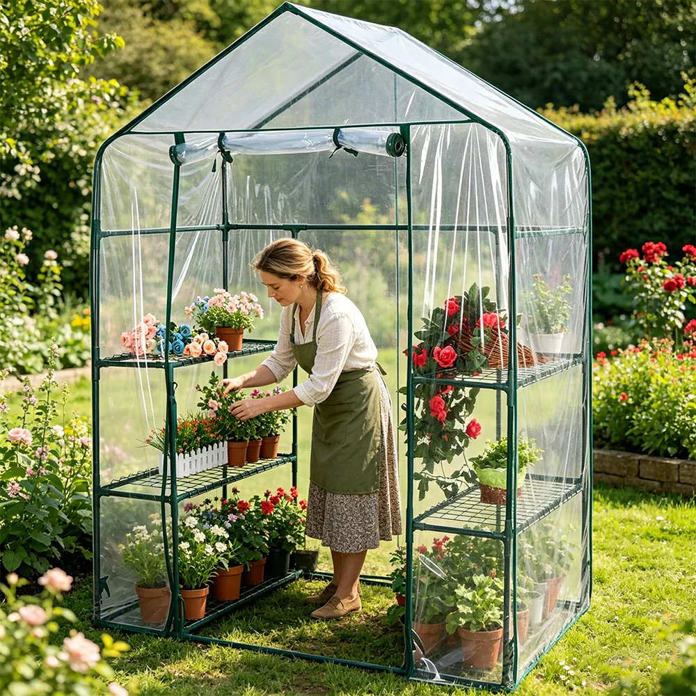 SOLARA Mini Walk-in Greenhouse Single Tier Transparent Cover Breathable Mesh Roll-Up Door Compact Design for Balcony Garden - Image 4