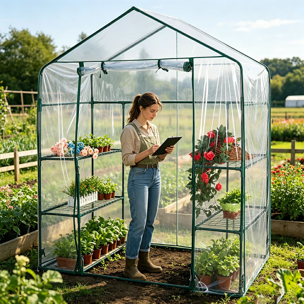 SOLARA Mini Walk-in Greenhouse Single Tier Transparent Cover Breathable Mesh Roll-Up Door Compact Design for Balcony Garden - Image 5