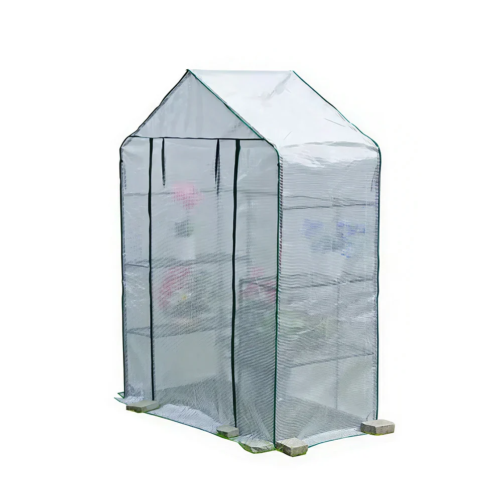 SOLARA Mini Walk-in Greenhouse Single Tier White Cover Breathable Mesh Roll-Up Door Compact Design for Balcony Garden