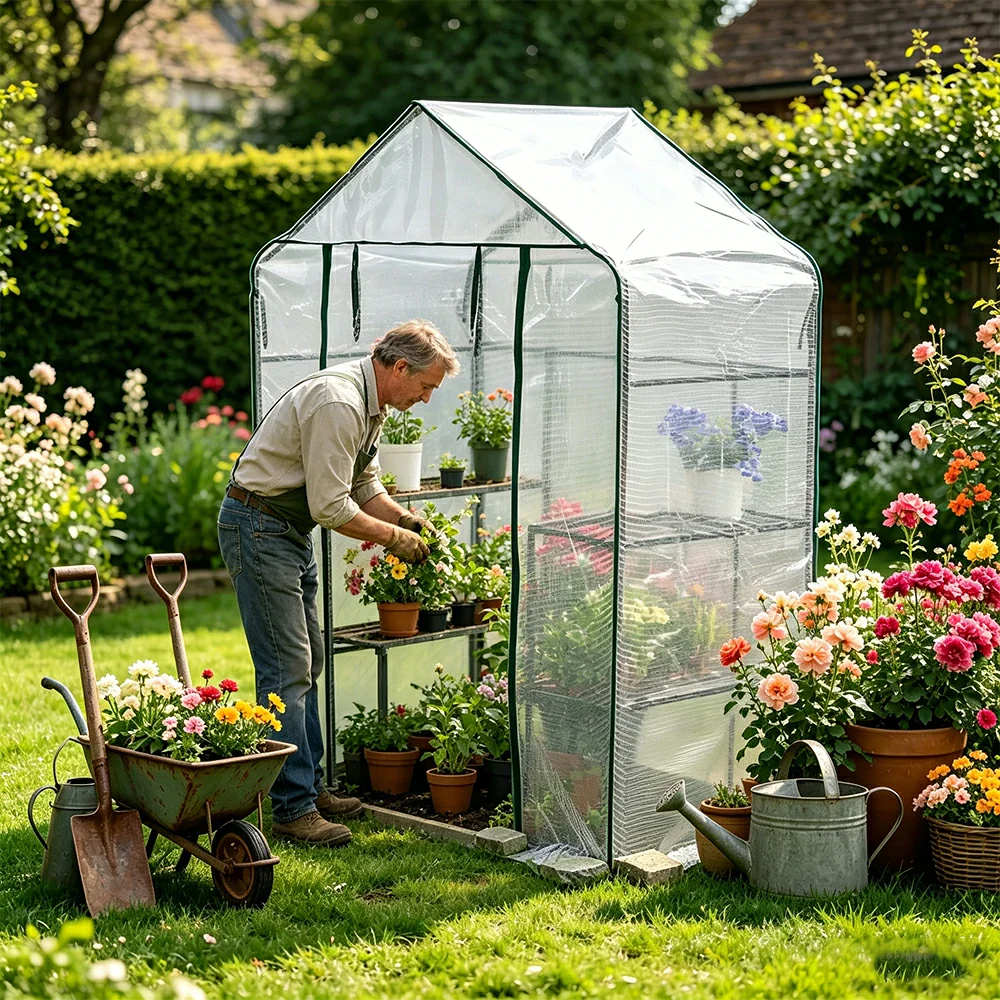 SOLARA Mini Walk-in Greenhouse Single Tier White Cover Breathable Mesh Roll-Up Door Compact Design for Balcony Garden - Image 6