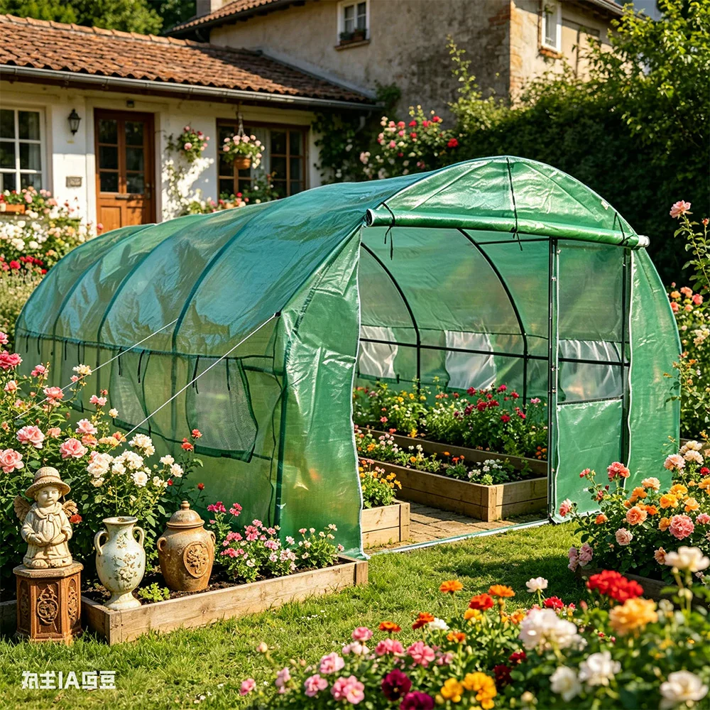 SOLARA Reinforced Outdoor Greenhouse Steel Frame High Light Transmission PE Cover Weatherproof for Garden Backyard Planting - Green - Image 5