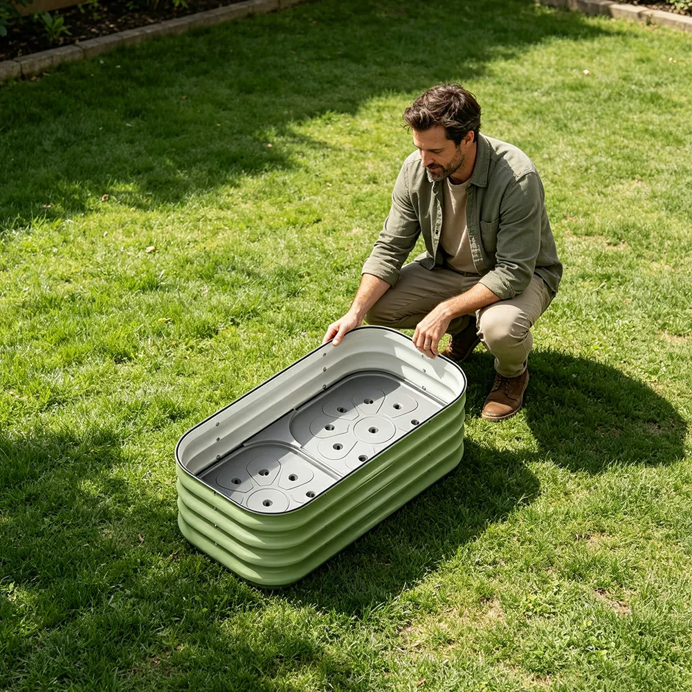 SOLARA Modular Raised Garden Bed with Water Reservoir Reinforced Outdoor Planter Box 80x40x28cm for Balcony Courtyard - Image 6