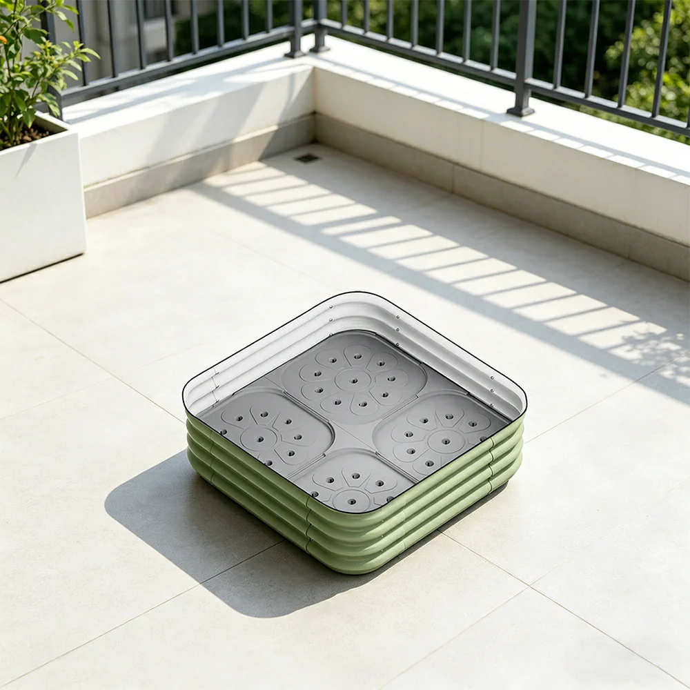 SOLARA Modular Raised Garden Bed with Water Reservoir Reinforced Outdoor Planter Box 80x80x28cm for Balcony Courtyard - Image 5