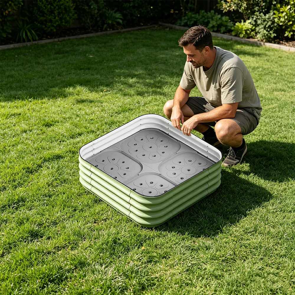 SOLARA Modular Raised Garden Bed with Water Reservoir Reinforced Outdoor Planter Box 80x80x28cm for Balcony Courtyard - Image 6