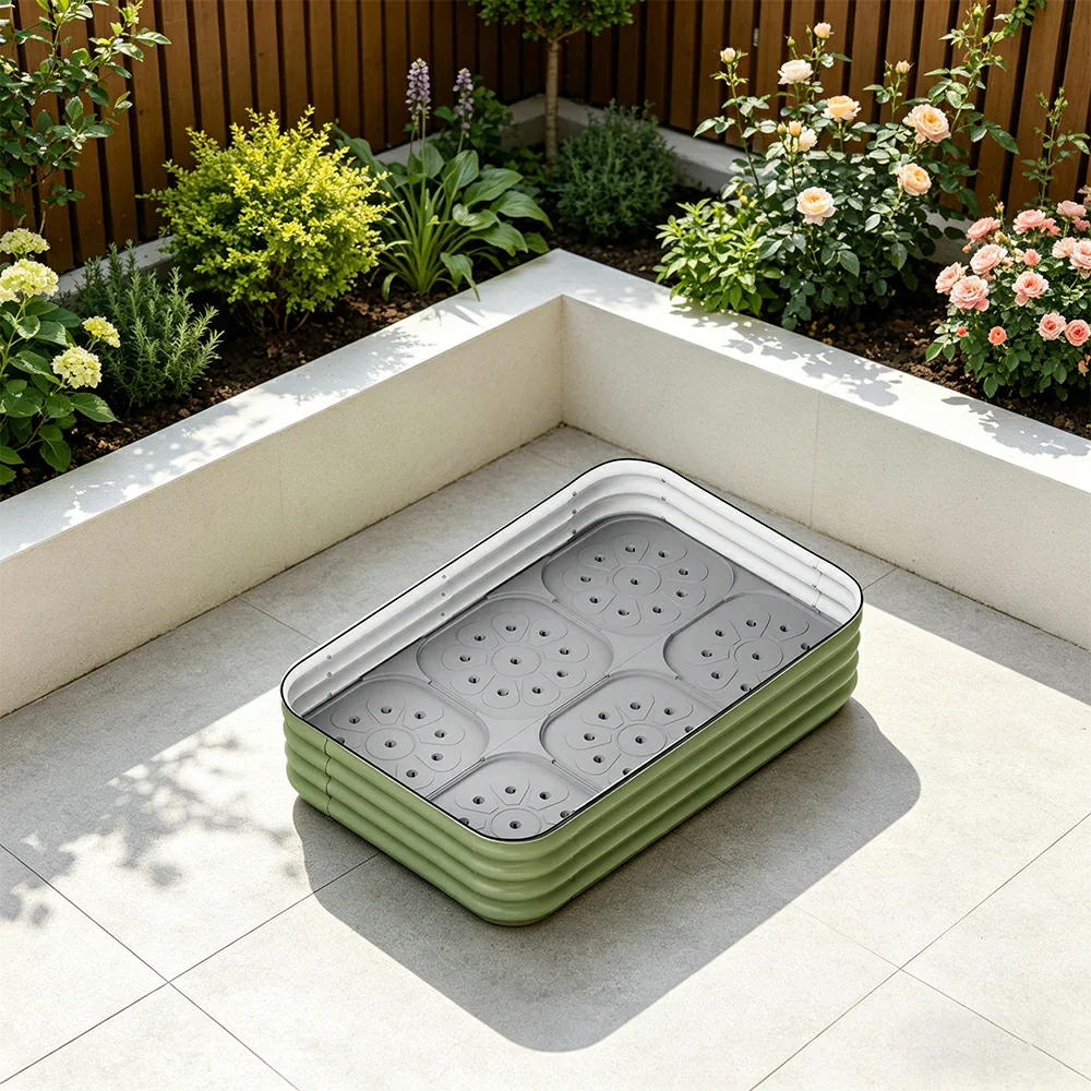 SOLARA Modular Raised Garden Bed with Water Reservoir Reinforced Outdoor Planter Box 120x80x28cm for Balcony Courtyard - Image 2