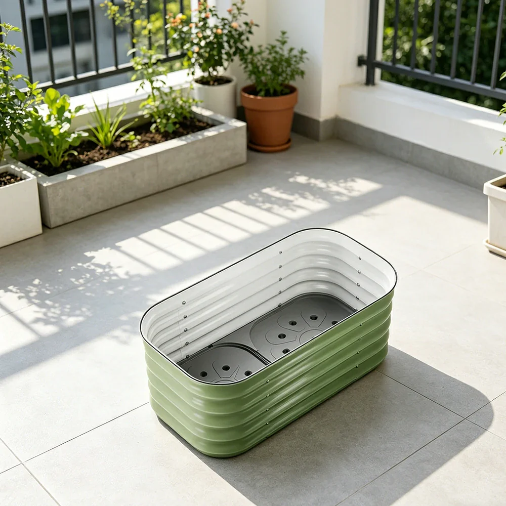 SOLARA Modular Raised Garden Bed with Water Reservoir Reinforced Outdoor Planter Box 80x40x43cm for Balcony Courtyard - Image 2