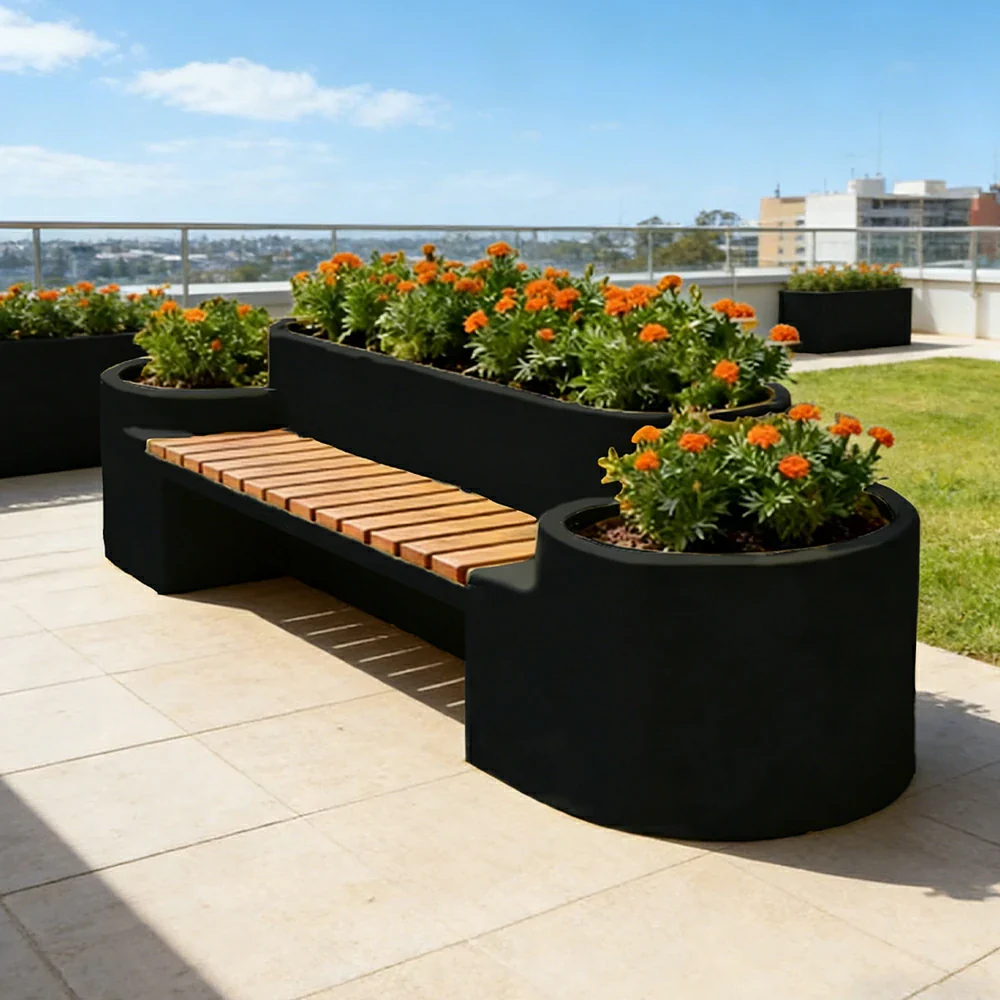 SOLARA 120/150/180cm Outdoor Metal Planter Box Thick Galvanized Steel Frame with High-Temp Coating for Commercial Patio Terrace - Black - Image 2
