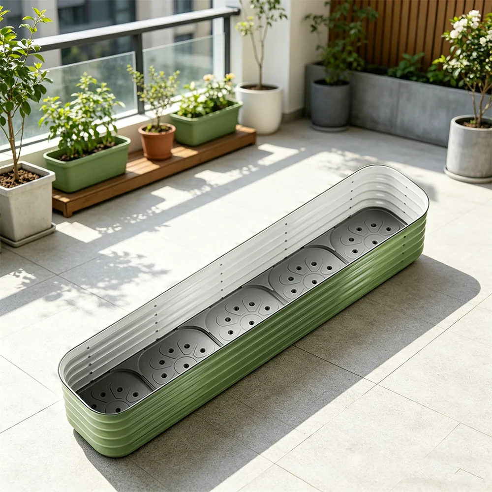 SOLARA Modular Raised Garden Bed with Water Reservoir Reinforced Outdoor Planter Box 200x40x43cm for Balcony Courtyard - Image 2
