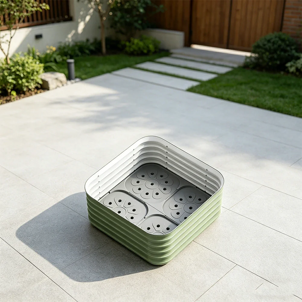 SOLARA Modular Raised Garden Bed with Water Reservoir Reinforced Outdoor Planter Box 80x80x43cm for Balcony Courtyard - Image 2