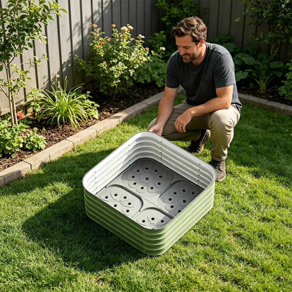 SOLARA Modular Raised Garden Bed with Water Reservoir Reinforced Outdoor Planter Box 80x80x43cm for Balcony Courtyard - Image 7