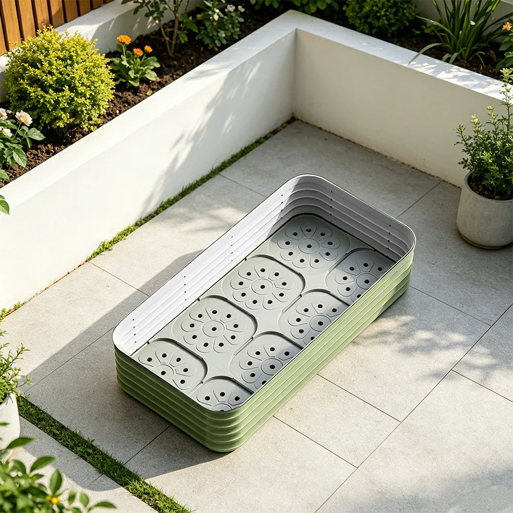 SOLARA Modular Raised Garden Bed with Water Reservoir Reinforced Outdoor Planter Box 160x80x43cm for Balcony Courtyard - Image 2