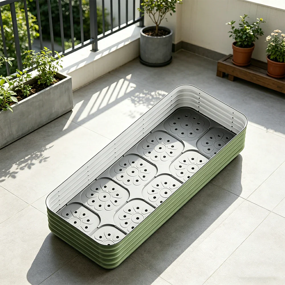 SOLARA Modular Raised Garden Bed with Water Reservoir Reinforced Outdoor Planter Box 200x80x43cm for Balcony Courtyard - Image 2