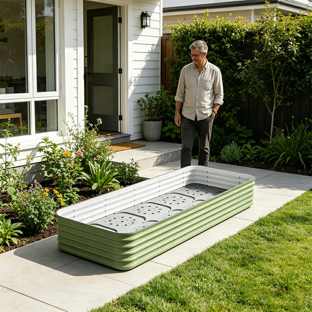 SOLARA Modular Raised Garden Bed with Water Reservoir Reinforced Outdoor Planter Box 200x80x43cm for Balcony Courtyard - Image 6