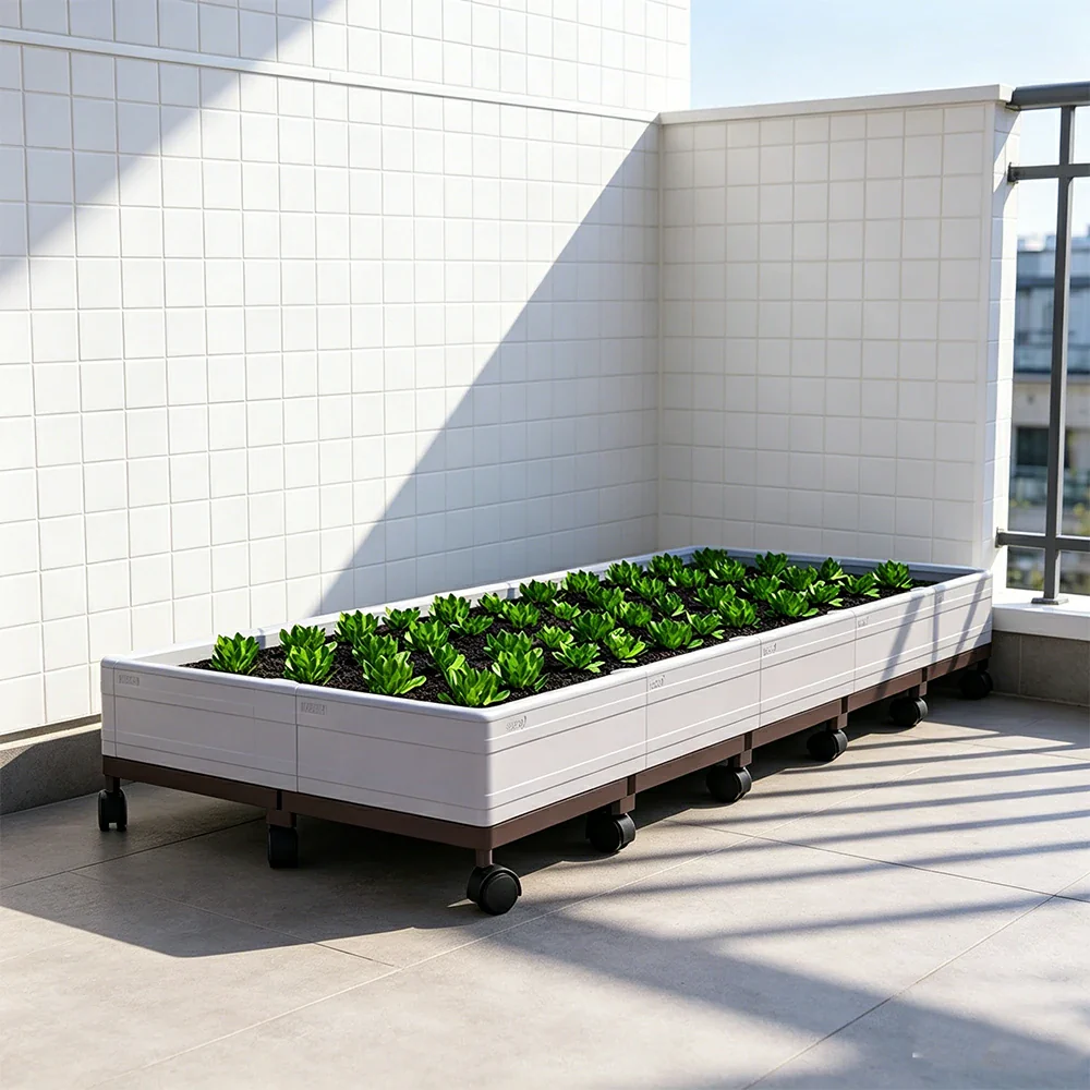 SOLARA Heavy Duty Raised Garden Bed Reinforced PP Outdoor Planter Box 240L for Balcony Patio Garden - White - Image 4