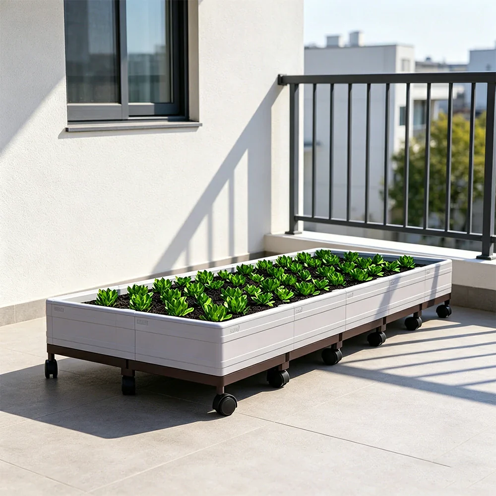 SOLARA Heavy Duty Raised Garden Bed Reinforced PP Outdoor Planter Box 240L for Balcony Patio Garden - White - Image 5