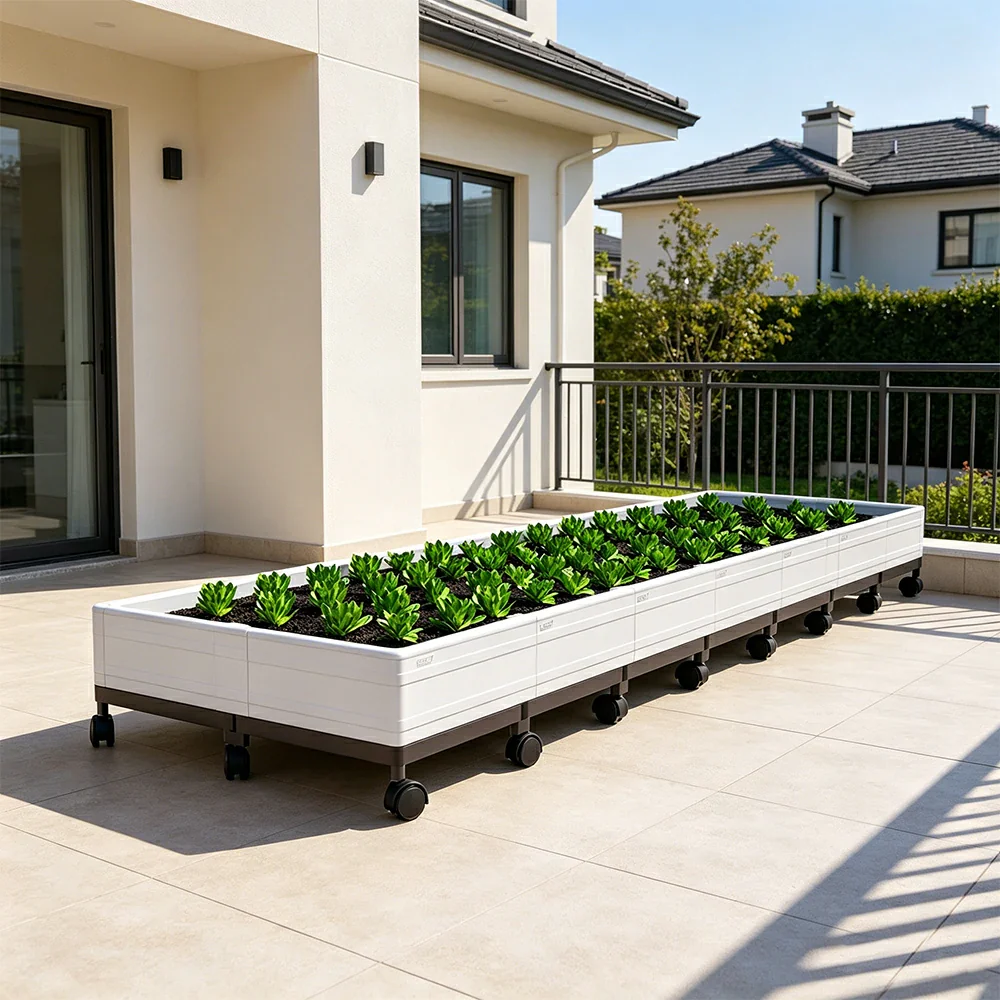 SOLARA Heavy Duty Raised Garden Bed Reinforced PP Outdoor Planter Box 336L for Balcony Patio Garden - White - Image 4