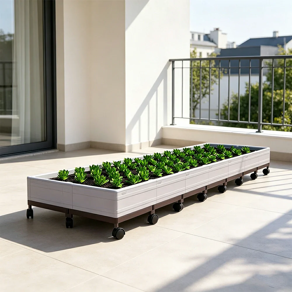 SOLARA Heavy Duty Raised Garden Bed Reinforced PP Outdoor Planter Box 336L for Balcony Patio Garden - White - Image 5