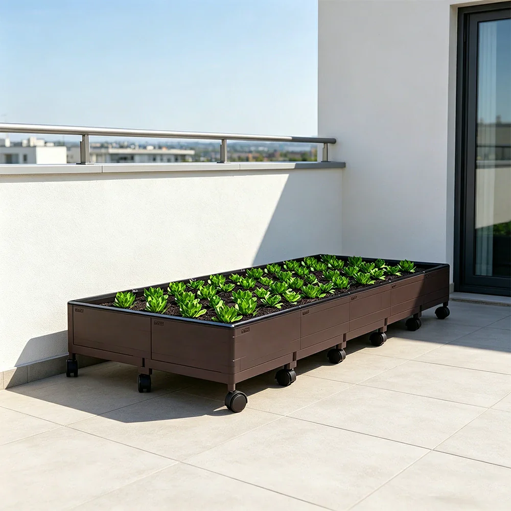 SOLARA Heavy Duty Raised Garden Bed Reinforced PP Outdoor Planter Box 240L for Balcony Patio Garden - Black - Image 4