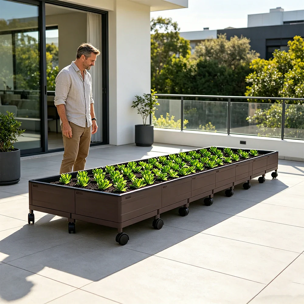 SOLARA Heavy Duty Raised Garden Bed Reinforced PP Outdoor Planter Box 336L for Balcony Patio Garden - Black - Image 7