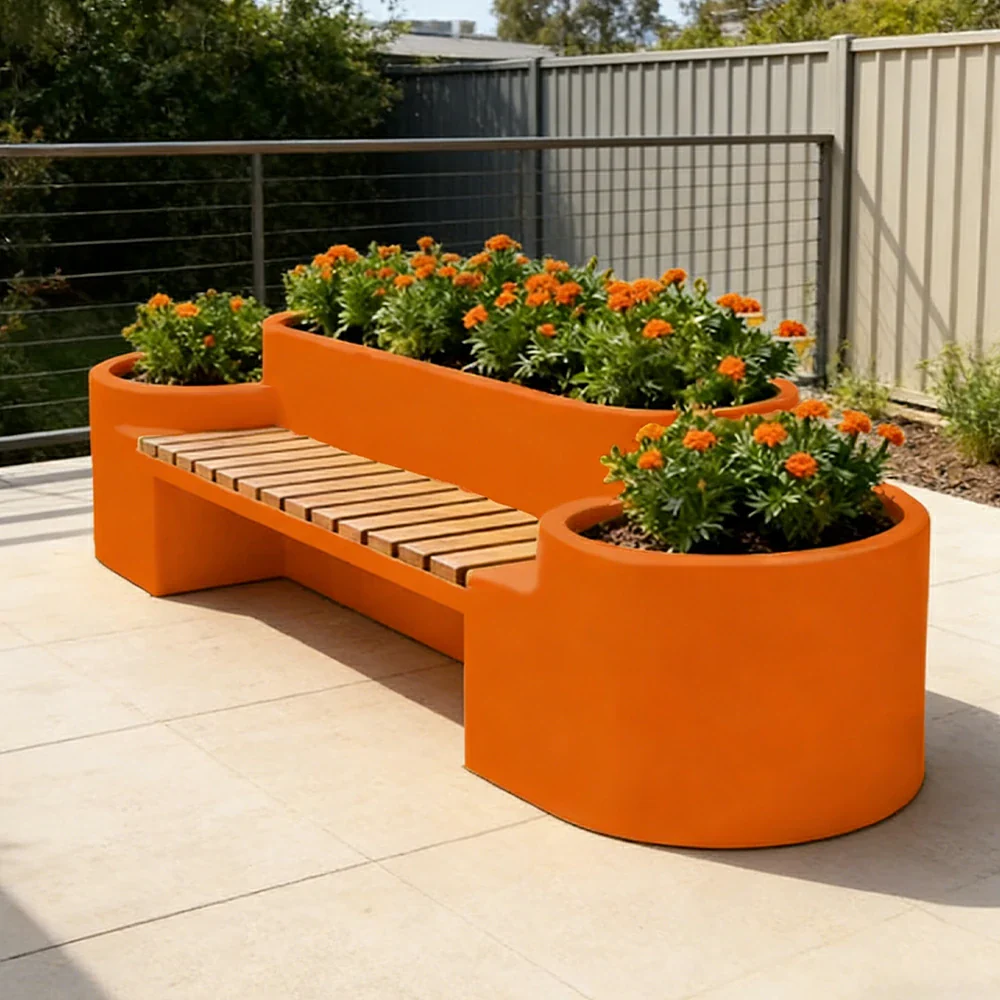 SOLARA 120/150/180cm Outdoor Metal Planter Box Thick Galvanized Steel Frame with High-Temp Coating for Commercial Patio Terrace - Orange - Image 2