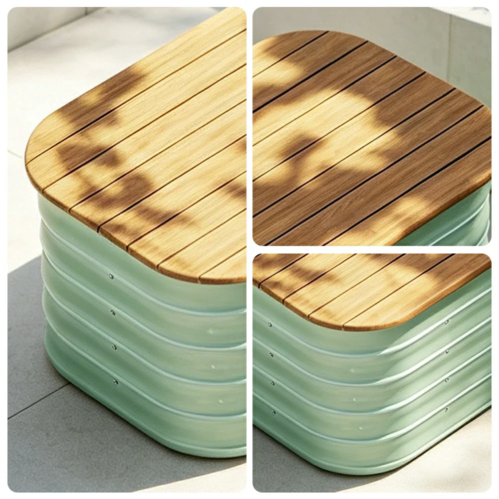 SOLARA Modular Raised Garden Bed with WPC Seat Cover Water Storage Outdoor Planter Box 80x40x43cm for Balcony Patio - Green - Image 3