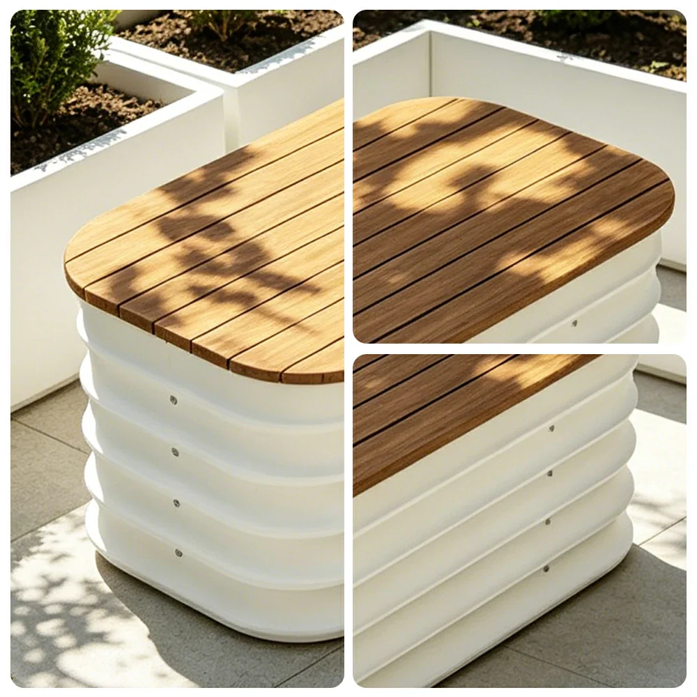 SOLARA Modular Raised Garden Bed with WPC Seat Cover Water Storage Outdoor Planter Box 80x40x43cm for Balcony Patio - White - Image 3