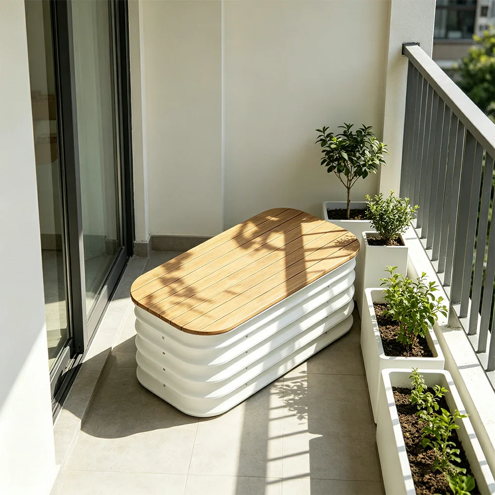 SOLARA Modular Raised Garden Bed with WPC Seat Cover Water Storage Outdoor Planter Box 80x40x43cm for Balcony Patio - White - Image 5