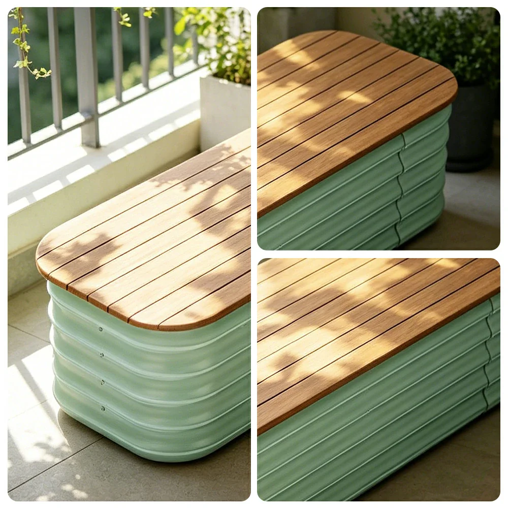SOLARA Modular Raised Garden Bed with WPC Seat Cover Water Storage Outdoor Planter Box 120x40x43cm for Balcony Patio - Green - Image 3