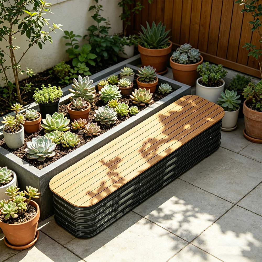 SOLARA Modular Raised Garden Bed with WPC Seat Cover Water Storage Outdoor Planter Box 160x40x43cm for Balcony Patio - Grey - Image 6