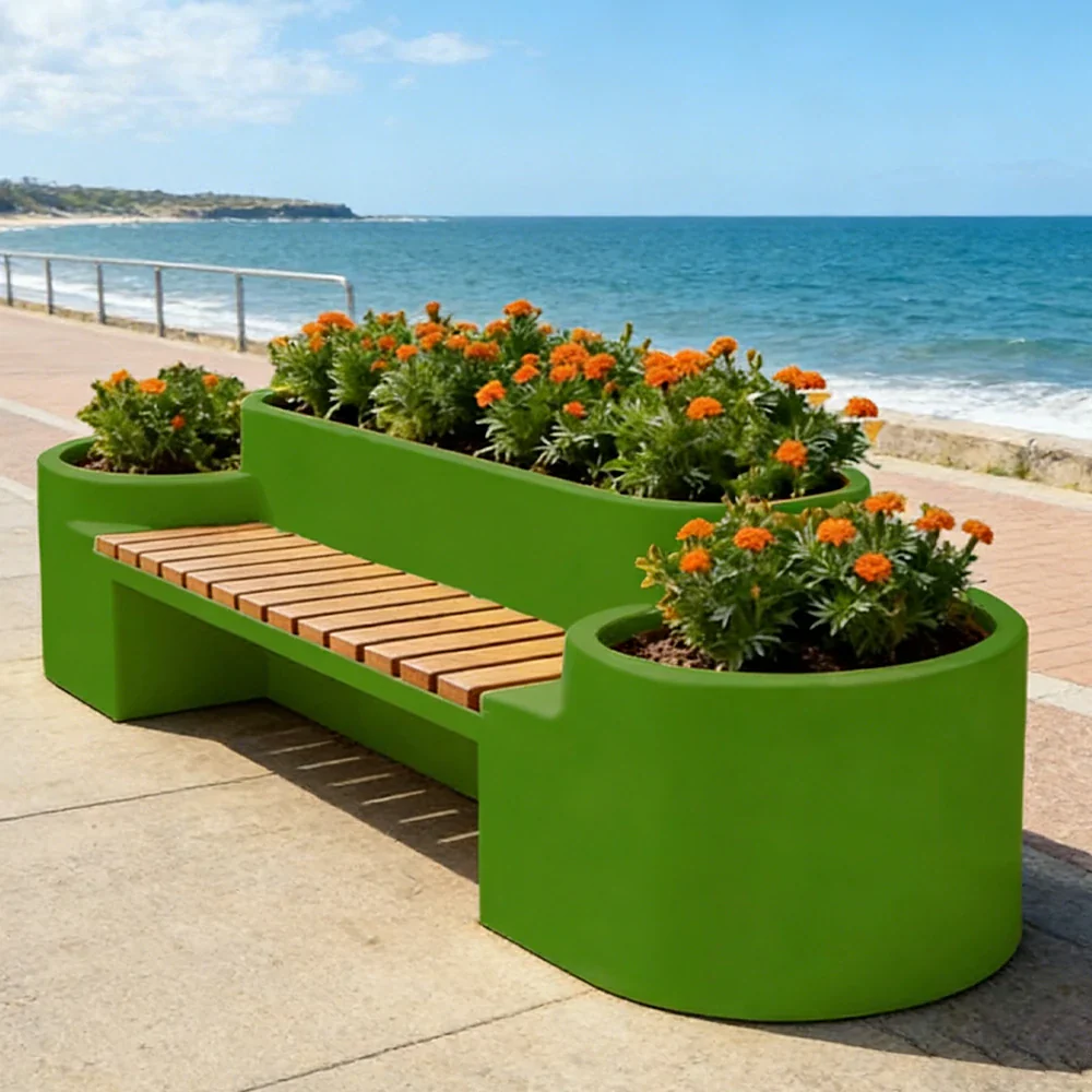 SOLARA 120/150/180cm Outdoor Metal Planter Box Thick Galvanized Steel Frame with High-Temp Coating for Commercial Patio Terrace - Green - Image 2