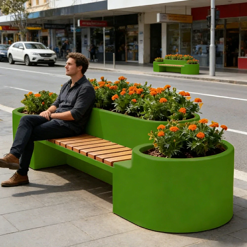 SOLARA 120/150/180cm Outdoor Metal Planter Box Thick Galvanized Steel Frame with High-Temp Coating for Commercial Patio Terrace - Green - Image 5