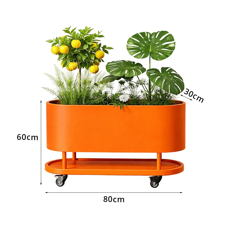 SOLARA Mobile Planter Box with Stainless Steel Frame Leak-Proof Rolling Garden Bed 80/100/120cm for Indoor Outdoor - Orange - Image 7