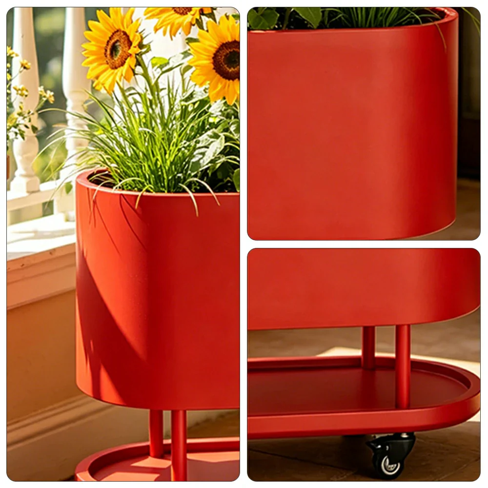 SOLARA Mobile Planter Box with Stainless Steel Frame Leak-Proof Rolling Garden Bed 80/100/120cm for Indoor Outdoor - Red - Image 3