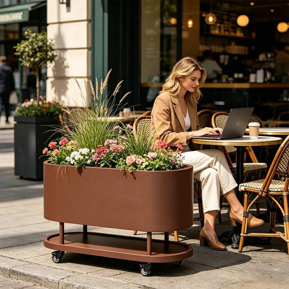 SOLARA Mobile Planter Box with Stainless Steel Frame Leak-Proof Rolling Garden Bed 80/100/120cm for Indoor Outdoor - Brown - Image 2